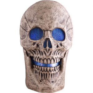 Schädel bleich Deko Standfigur mit LED+Sound Farbwechsler 61cm SKULL grau