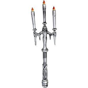 Halloween Deko Leuchter / Dreizack mit aufgemaltem Feuer silber