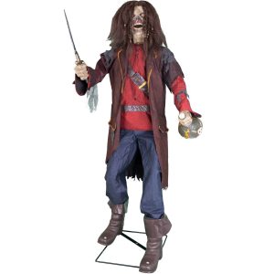 Skelett Pirat VL Deko Standfigur animiert+LED+Sound Zombie Pirat mit Säbel 180cm bunt