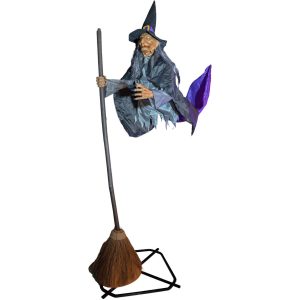 Hexe VL Deko Standfigur mit LED Fliegende Hexe mit Besen 310cm blau-lila