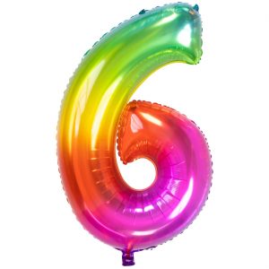 6 Geburtstags Jubiläums Folien Zahlenballon XXL Yummy Gummy Motiv Folienballon Helium geeignet 81cm hoch regenbogen