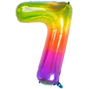 7 Geburtstags Jubiläums Folien Zahlenballon XXL Yummy Gummy Motiv Folienballon Helium geeignet 81cm hoch regenbogen