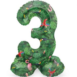 3 Geburtstags Jubiläums Folien Zahlenballon XL J. Vibe Jungel Folienballon mit Basis zum Hinstellen 72cm grün-bunt