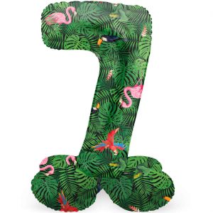 7 Geburtstags Jubiläums Folien Zahlenballon XL J. Vibe Jungel Folienballon mit Basis zum Hinstellen 72cm grün-bunt