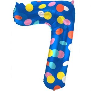 7 Geburtstags Jubiläums Folien Zahlenballon XXL Colorful Dots Punkte Folienballon Helium geeignet 85cm blau-bunt
