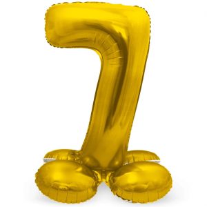 7 Geburtstags Jubiläums Folien Zahlenballon XL Folienballon mit Basis zum Hinstellen 72cm hoch metallic gold