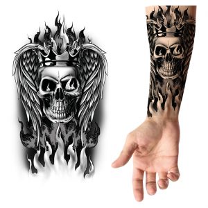 Schädel bleich Tattoo Schädel mit Krone und Flügeln 14x30cm TOTENKOPF schwarz