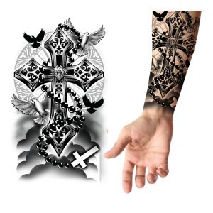 Kreuze Tattoo Kreuz mit Rosenkranz 14x30cm KREUZ schwarz
