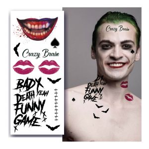 Superheld Böser Joker Tattoo Set Crazy Brain Death Bad Yeah Funny Game 30x14cm MR.SMILE schwarz-rot