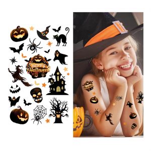 Happy Halloween Tattoo Set Kürbisse Hexen Geister Spinnen Baum HALLOWEEN TATTOOS schwarz-orange