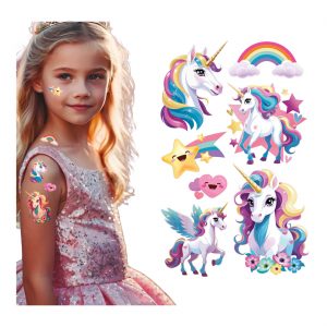 Pferd Einhorn Tattoo Set Einhörner und Regenbogen 14x30 EINHORN TATTOOS bunt