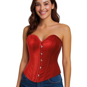 Korsage Korsett Überbrustkorsett mit Stäbchen hinten geschnürt einfarbig rot