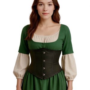 Korsage Korsett Unterbrustkorsett mit Stäbchen hinten geschnürt einfarbig schwarz