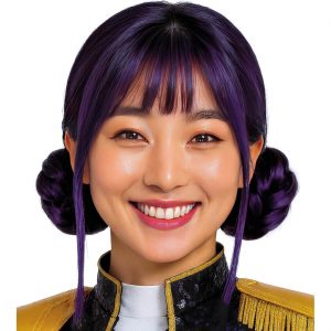 Superheldin K-Pop Hochsteckperücke Alien oder Double Buns mit langem Pony STARRY BUNS schwarz-lila