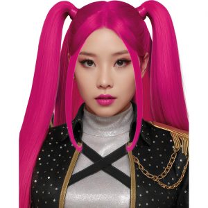 Superheldin K-Pop Zopfperücke offene Zöpfe Twintails PINK CHARM pink