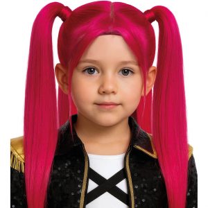 Superheldin K-Pop Zopfperücke offene Zöpfe Twintails für Kinder PINK CHARM pink