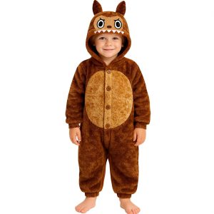 Niedliches Monster Kinderplüschkostüm Overall Plüsch LULU MONSTER PYJAMA BROWN in dunkelbraun-beige braun