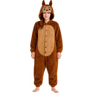 Niedliches Monster Plüschkostüm Overall Plüsch LULU MONSTER PYJAMA BROWN in dunkelbraun-beige braun