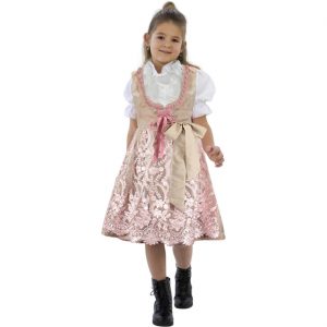 Trachten Kinderkleidung Dirndl Kleid kurz aus Jaquard Schürze Ki. Bluse Froschgoscherl STAR COLLECTION beige-rosa