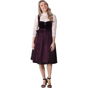 Trachten Kleidung Dirndl Kleid kurz aus Jaquard und Samt mit Schürze STAR COLLECTION aubergine dunkelrot