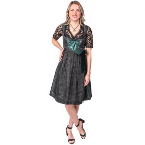 Trachten Kleidung Dirndl Kleid kurz aus Jaquard mit Schürze Froschgoscherl STAR COLLECTION dunkelgrün-schwarz