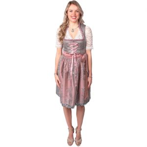 Trachten Kleidung Dirndl Kleid kurz aus Jaquard mit Schürze Froschgoscherl STAR COLLECTION grau-rosa