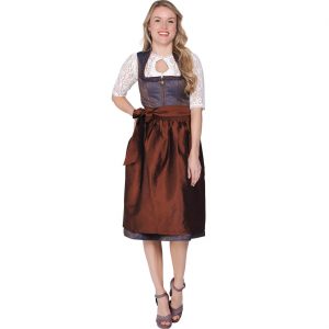 Trachten Kleidung Dirndl Kleid kurz 70cm Jaquard mit Schürze irisierend STAR COLLECTION blau-kupfer