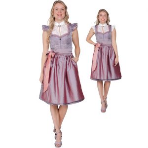 Trachten Kleidung Dirndl Kleid kurz Jaquard mit Schürze abnehmbare Flügelärmel STAR COLLECTION helllila-rosa