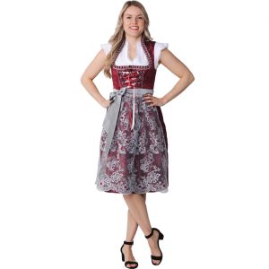 Trachten Kleidung Dirndl Kleid kurz aus Jaquard mit Perlenschürze Froschgoscherl STAR COLLECTION rot-grau