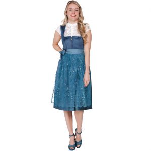 Trachten Kleidung Dirndl Kleid kurz 70cm Jaquard und Samt mit Schürze antikblau STAR COLLECTION dunkeltürkis