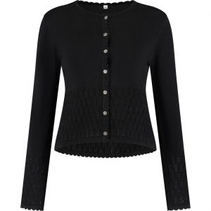 Trachten Kleidung Weste für Damen Strickjacke mit runden Knöpfen schwarz