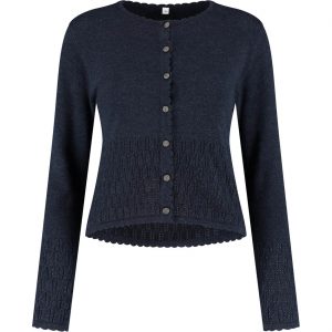 Trachten Kleidung Weste für Damen Strickjacke mit runden Knöpfen dunkelblau