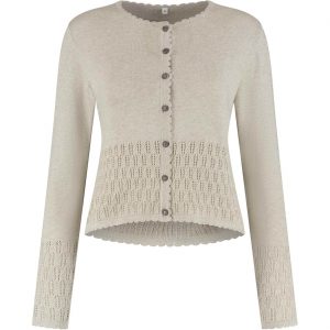 Trachten Kleidung Weste für Damen Strickjacke mit runden Knöpfen ecru beige