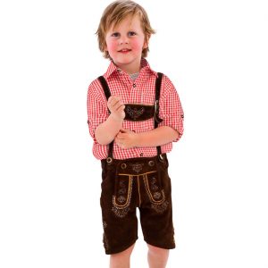 Trachten Kinderkleidung Lederhose kurz aus Rindsleder mit H-Träger dunkelbraun