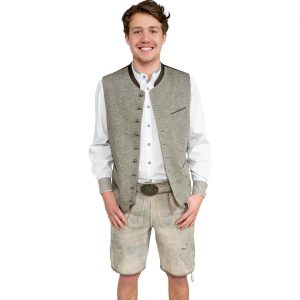 Trachten Kleidung Lederhose kurz aus Ziegenleder mit Gürtel leicht und bequem Superdeluxe hellgrau
