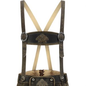 Trachten Motivhosenträger H-Träger aus Rindsleder passend für Lederhose HH5055 v.a.D. dunkelbraun