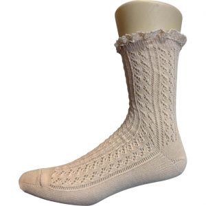 Trachten / Cowboy Farbsocken aus Baumwolle-Mix mit Spitzenrand creme