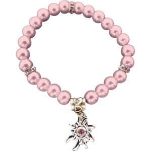 Trachten Perlenarmband mit Edelweiß Anhänger Deluxe rosa-silber