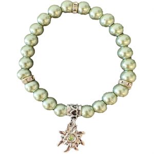 Trachten Perlenarmband mit Edelweiß Anhänger Deluxe hellgrün-silber