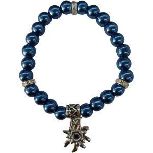 Trachten Perlenarmband mit Edelweiß Anhänger Deluxe dunkelblau-silber