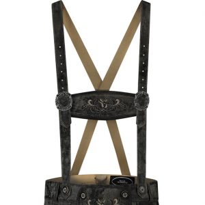 Trachten Motivhosenträger H-Träger aus Ziegenleder passend für Lederhose HH5255 schwarz