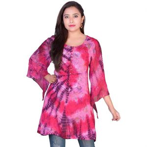 70er Jahre Hippiegirl Hemd Bluse Tunika Batik mit Zipfeln hinten geschnürt PINK pink-rosa