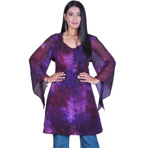 70er Jahre Hippiegirl Hemd Bluse Tunika Batik mit Zipfeln hinten geschnürt PURPLE PINK lila-dunkelrot