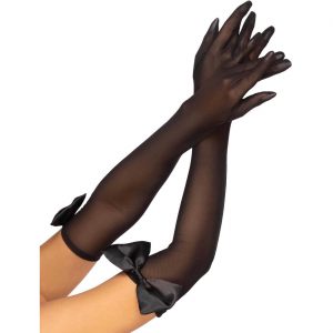 Handschuhe extralang transparent mit Schleife einfarbig schwarz