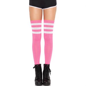 Ringelstrümpfe Overknees Nylon gestreift zum Strapsen oder als Halterlose zweifarbig rosa-weiß