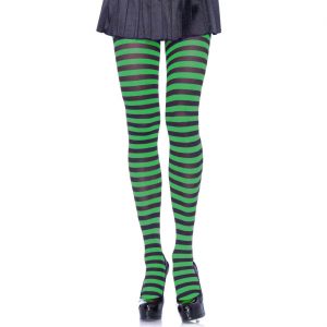 Ringelstrumpfhose Nylon gestreift zweifarbig schwarz-grün