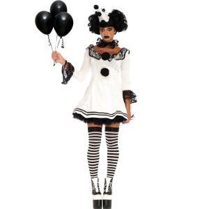 Clown Harlekin Kostüm Kleid kurz PIERROT CLOWN DRESS weiß-schwarz