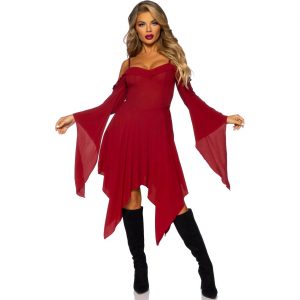 Vampirin / Hexe Kostüm Kleid halblang COTTON BELL SLEEVED DRESS dunkelrot