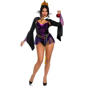 Edeldame Böse Königin Kostüm Overall kurz Body mit Bolero Krone POISON APPLE QUEEN lila-schwarz