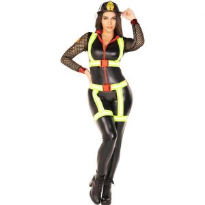 Feuerwehrfrau Kostüm Overall Catsuit INFERNO FIRE FIGHTER CATSUIT schwarz-gelb